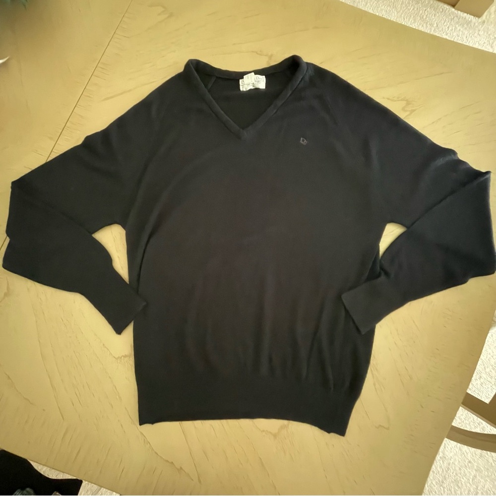 VTG Christian Dior Black V-Neck Sweater XL Oversized Knit Made in USA